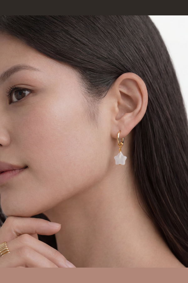 seree Harvest Jade Stone Charm Earrings - Star-White