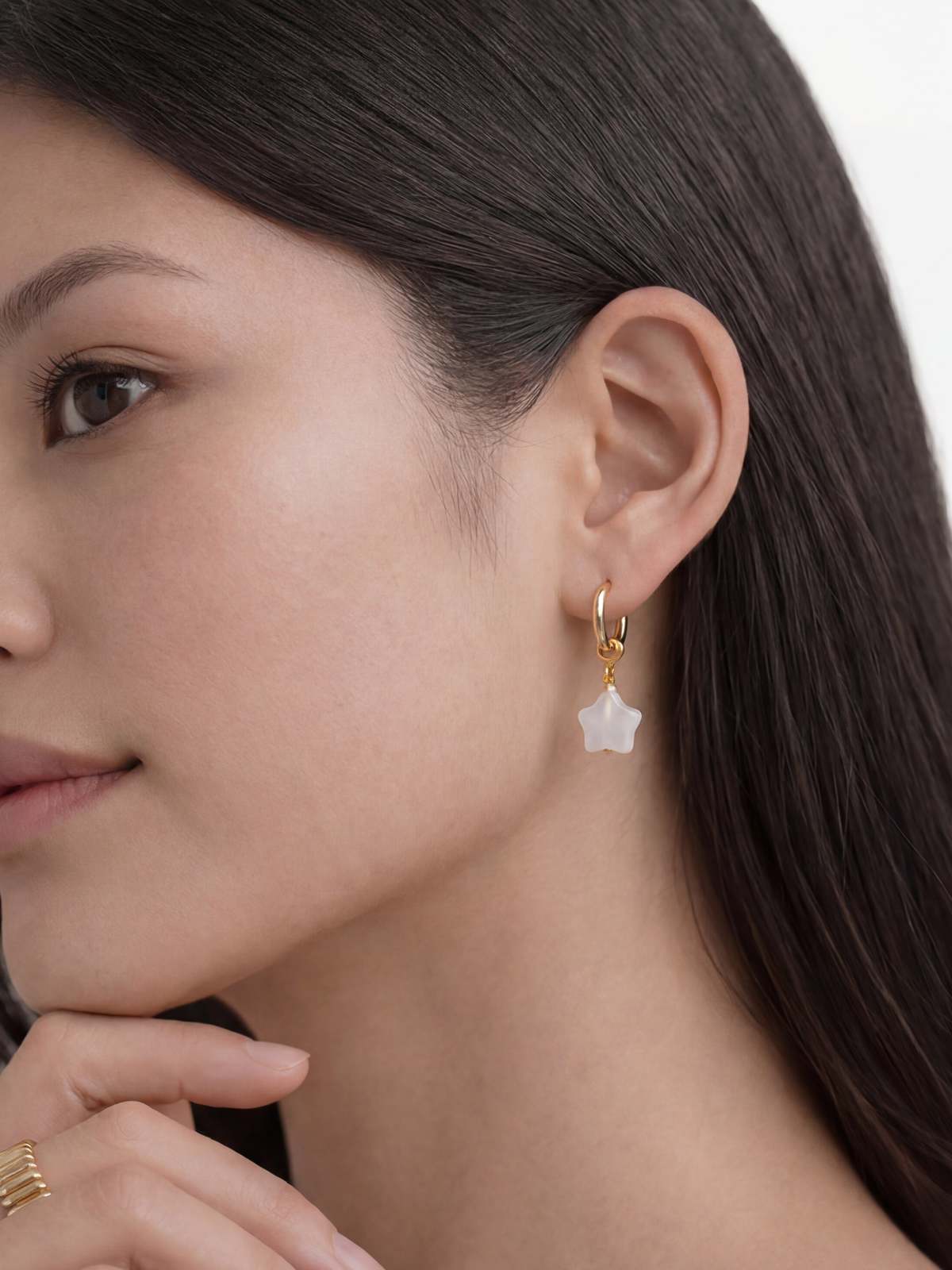 seree Harvest Jade Stone Charm Earrings - Star-White - Image 2 of 4