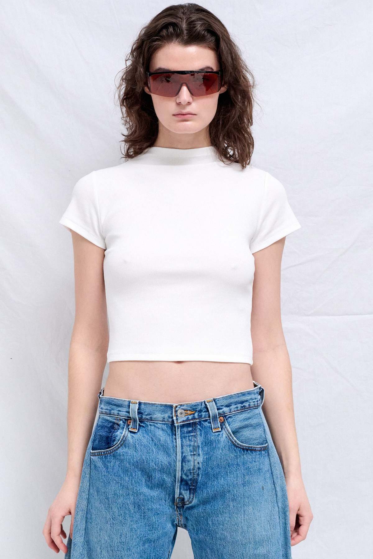 Assembly White Slim Fit Mock Neck T-Shirt Top - White - Image 1 of 3