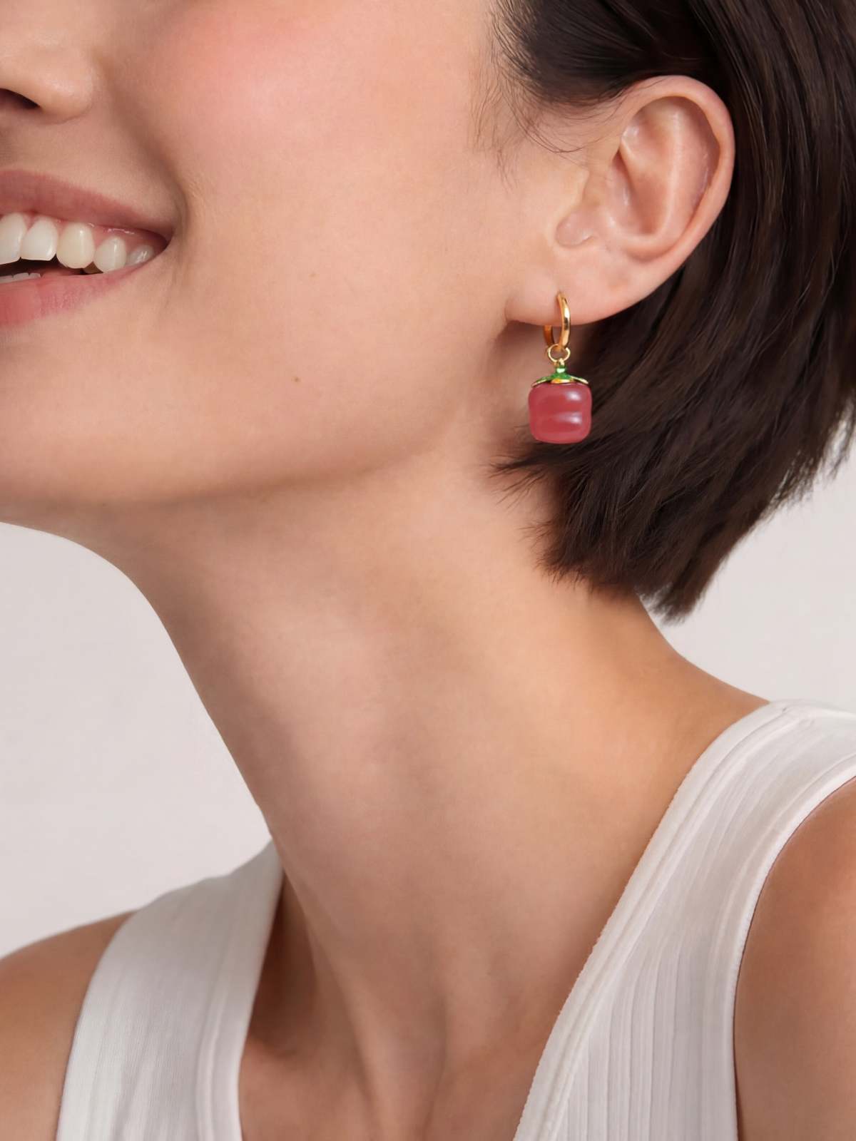 seree Harvest Jade Stone Charm Earrings - Persimmon - Image 2 of 3