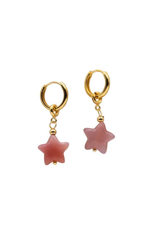 seree Harvest Jade Stone Charm Earrings - Star-Pink seree Harvest Jade Stone Charm Earrings - Star-Pink