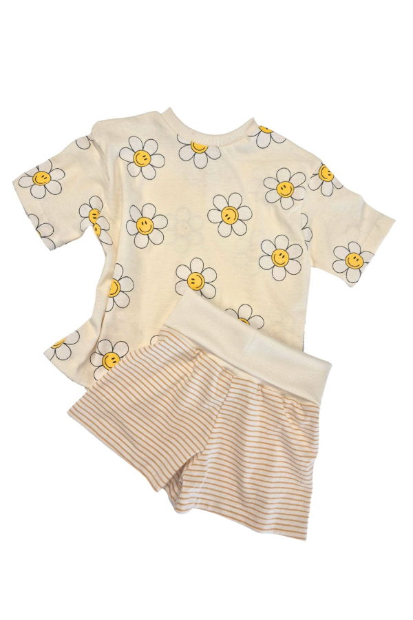 KIDS Kid's Stuff [Trucs d'enfants] Oversized Grow-With-Me T-Shirt Flowers & Smiley Faces Tee