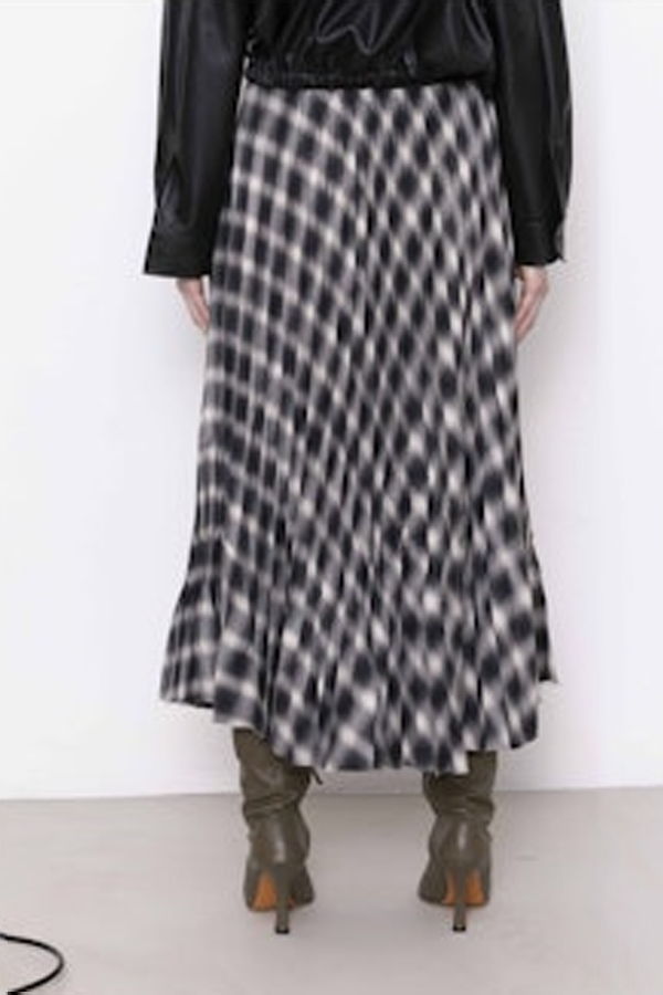 (nude) Pleated Midi Skirt - Plaid