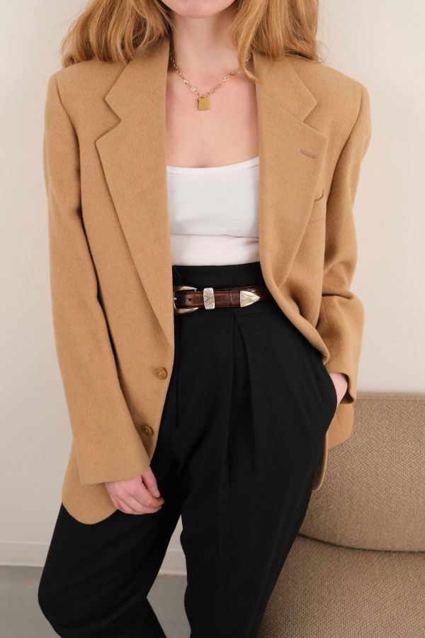 Hermine Vintage 90s Biscotti Bill Blass Camelhair Longline Blazer - Brown