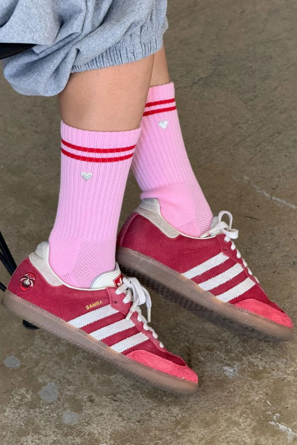 Le Bon Shoppe Embroidered Boyfriend Socks - Amour Pink/Heart