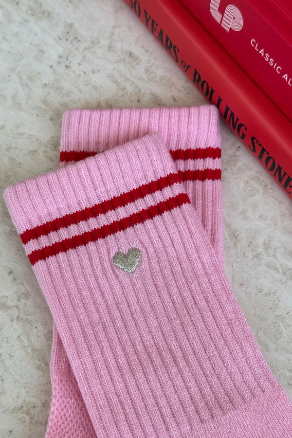 Le Bon Shoppe Embroidered Boyfriend Socks - Amour Pink/Heart
