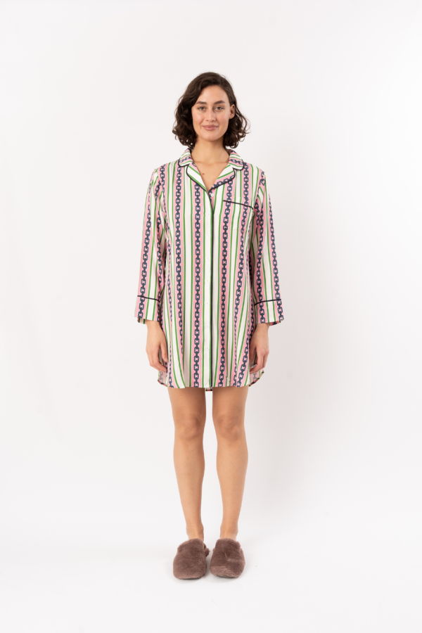 Katie Kime Chain Stripe Sleep Shirt - Pink/Green