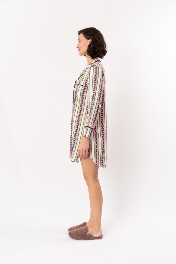 Katie Kime Chain Stripe Sleep Shirt - Pink/Green