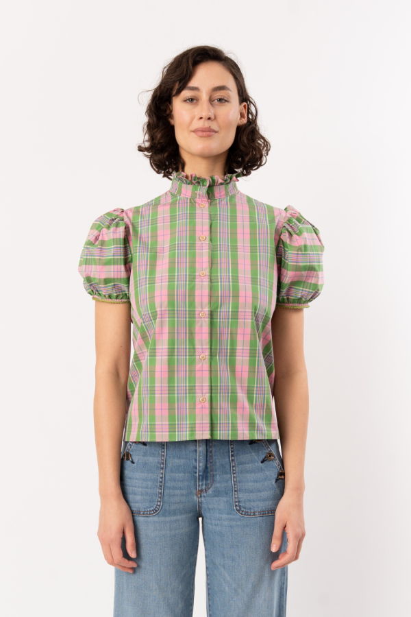 Thierry Colson Vike Blouse - Victorian Check Green/Pink