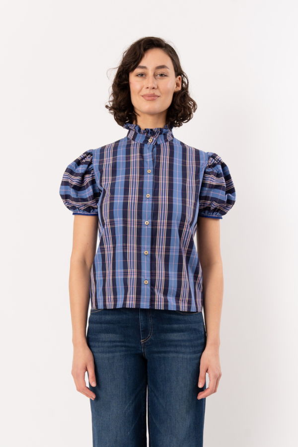Thierry Colson Vike Blouse - Victorian Check Navy Blue