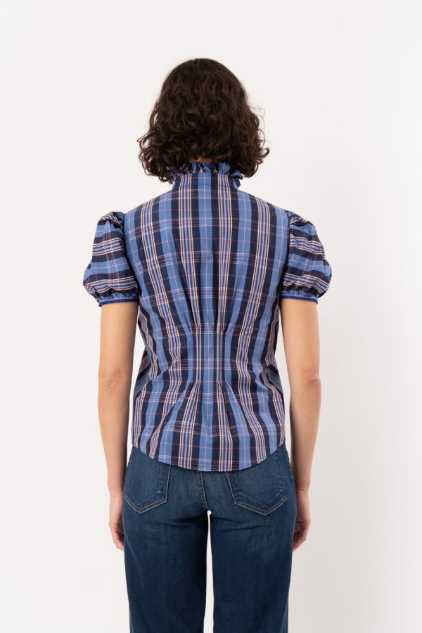 Thierry Colson Vike Blouse - Victorian Check Navy Blue
