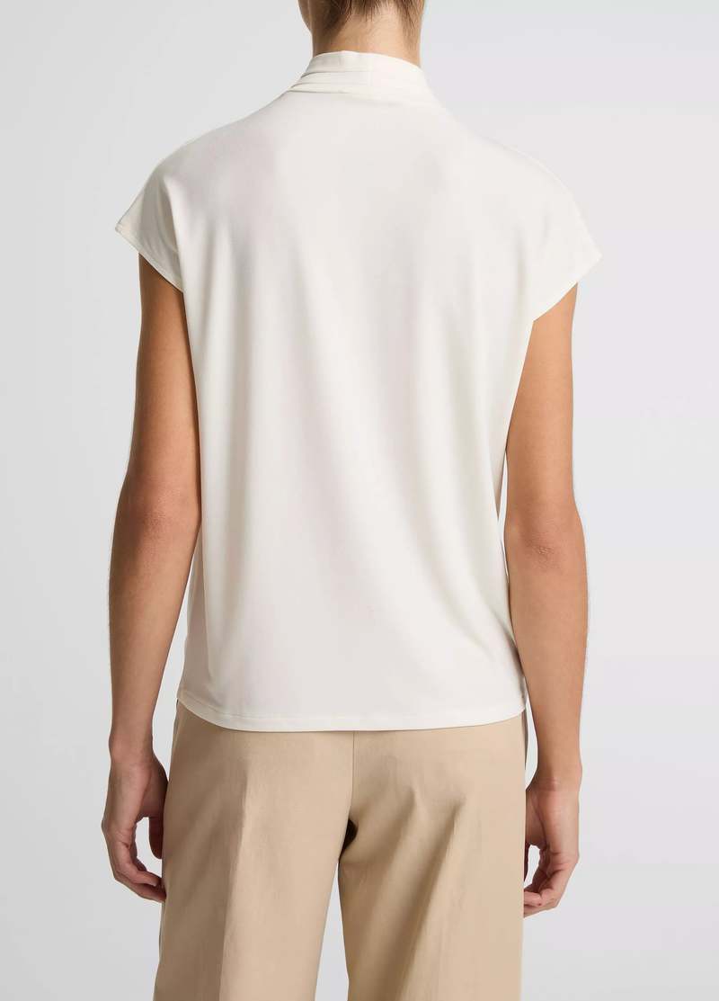 VINCE Twist-Neck Matte Jersey Cap-Sleeve Top