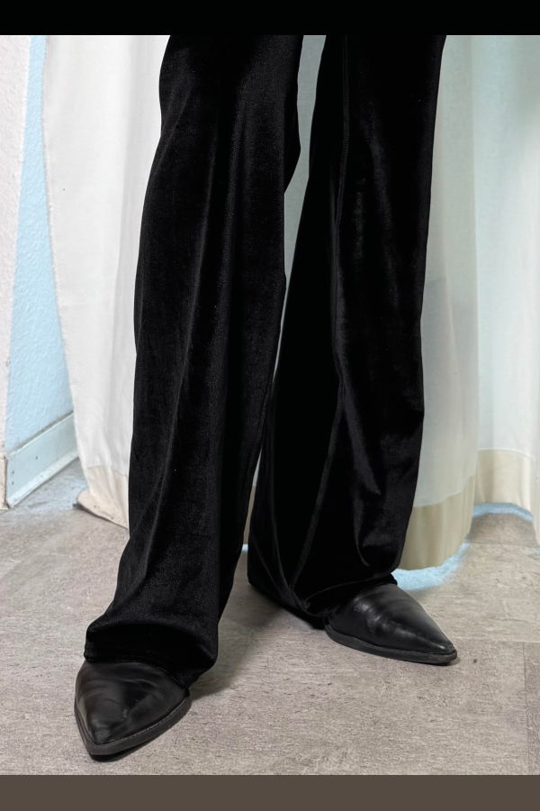 Simone Wild Velvet Wide Leg Pants - Black