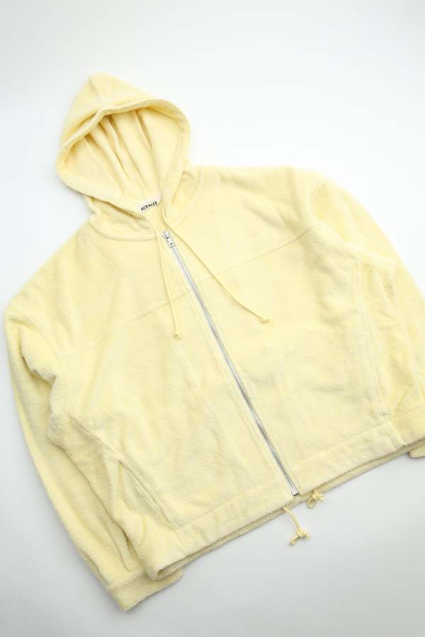 Auralee Cotton Nylon Pile Zip Parka Hoodie - Light Yellow