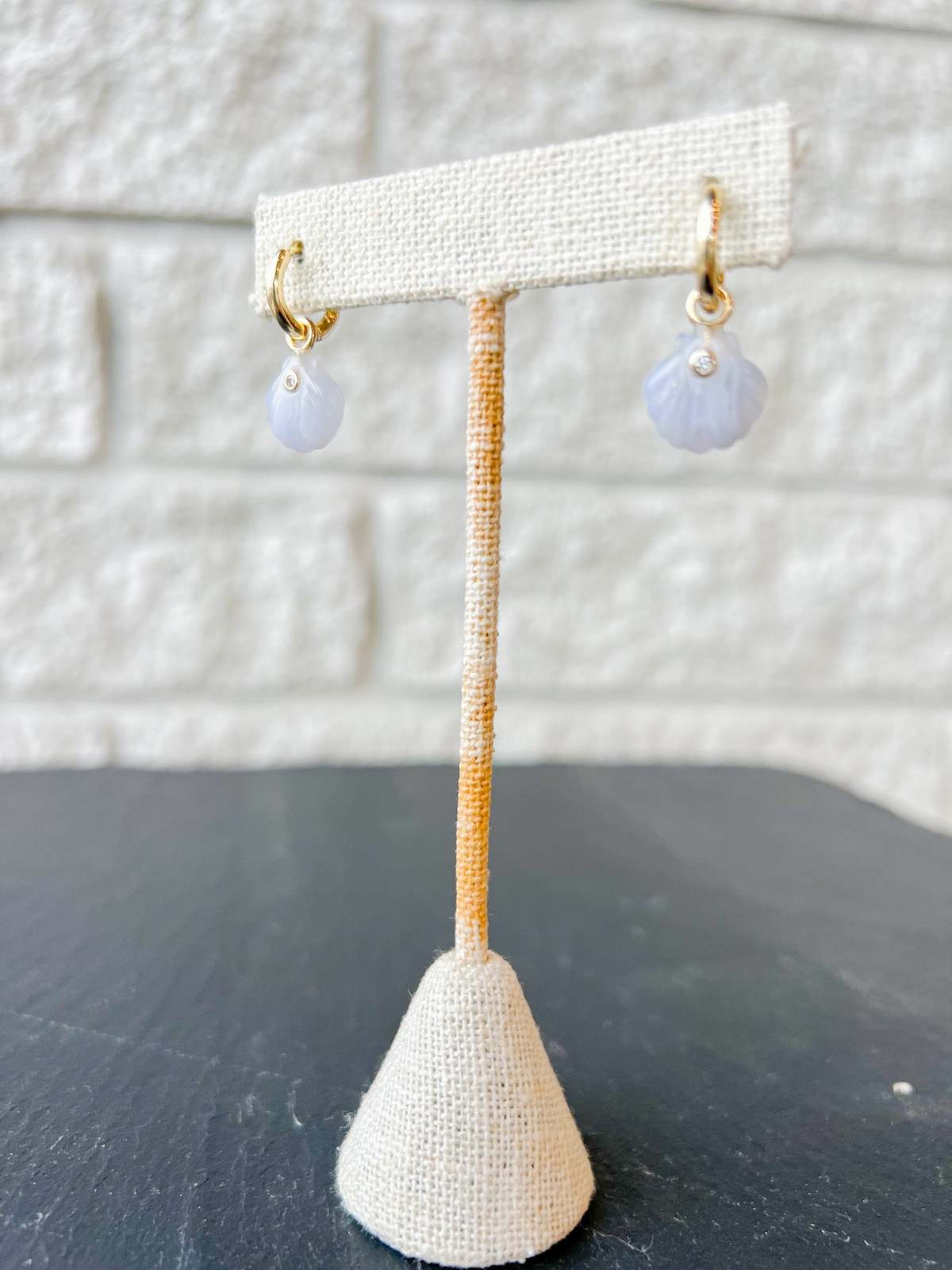 Thatch Coquille Hoop Earrings - Blue Lace - Image 2 of 4