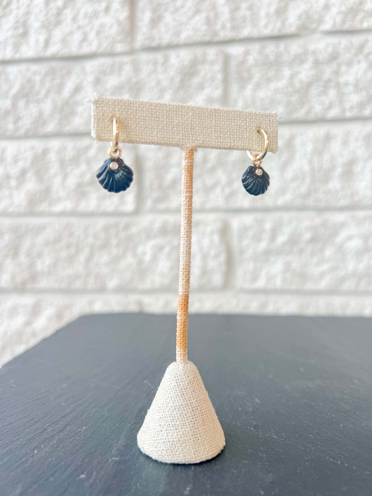 Thatch Coquille Hoop Earrings - Onyx - Image 2 of 4