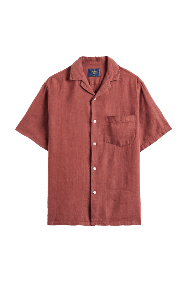 Portuguese Flannel Linen Camp Collar Shirt - Bordeaux