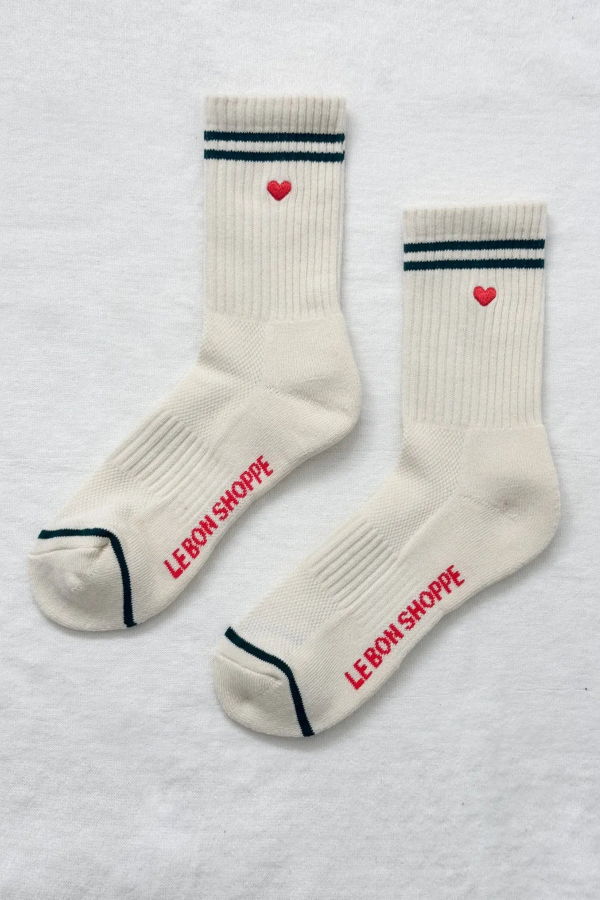 Le Bon Shoppe Embroidered Boyfriend Socks - Parchment