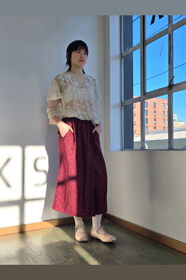 Vintage Giorgio Armani Burgundy Silk + Wool Skirt