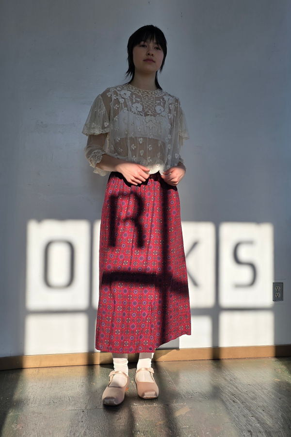 Vintage Giorgio Armani Burgundy Silk + Wool Skirt