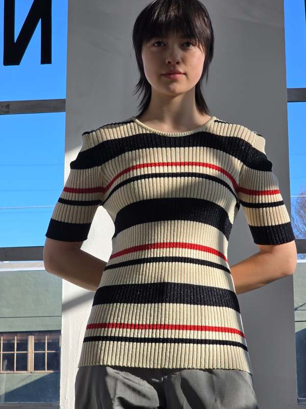 Vintage Les Copains Metallic Striped Knit Top
