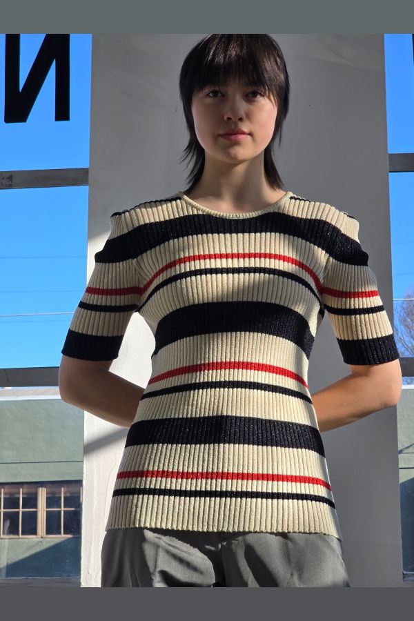Vintage Les Copains Metallic Striped Knit Top