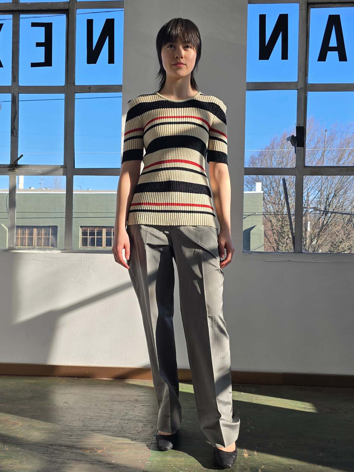 Vintage Les Copains Metallic Striped Knit Top - Image 2 of 5