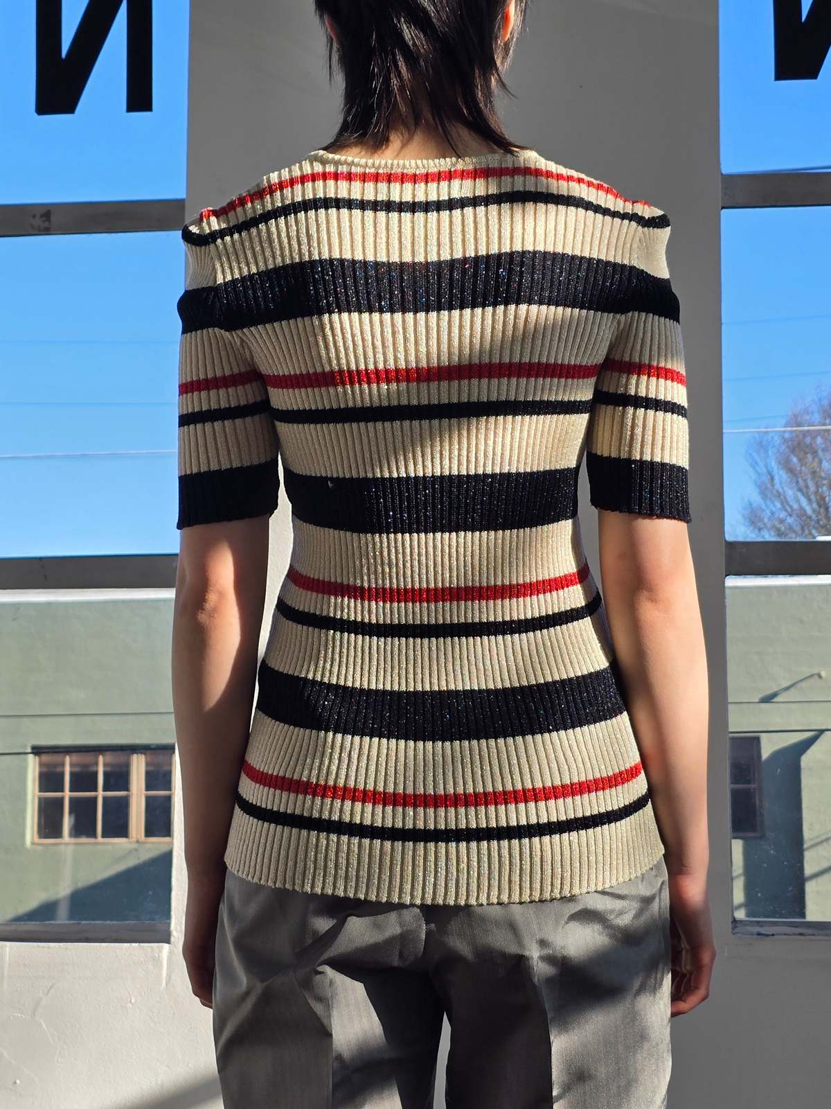 Vintage Les Copains Metallic Striped Knit Top - Image 3 of 5