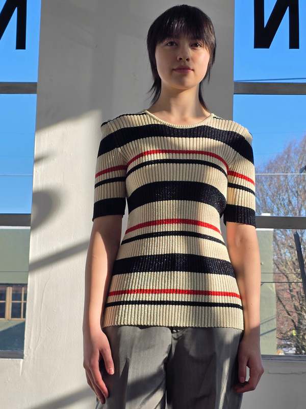 Vintage Les Copains Metallic Striped Knit Top