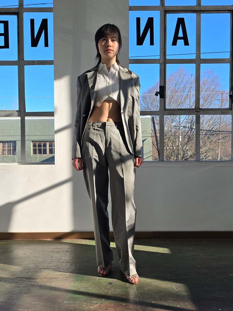 Vintage Minimal Silk Suit - Grey