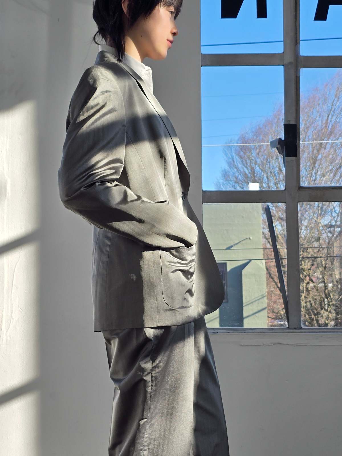 Vintage Minimal Silk Suit - Grey - Image 6 of 7