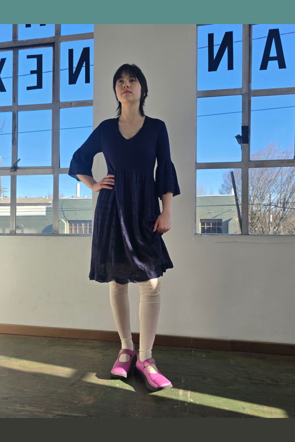 Vintage Missoni Dark Blue Flared Sleeve Knit Dress