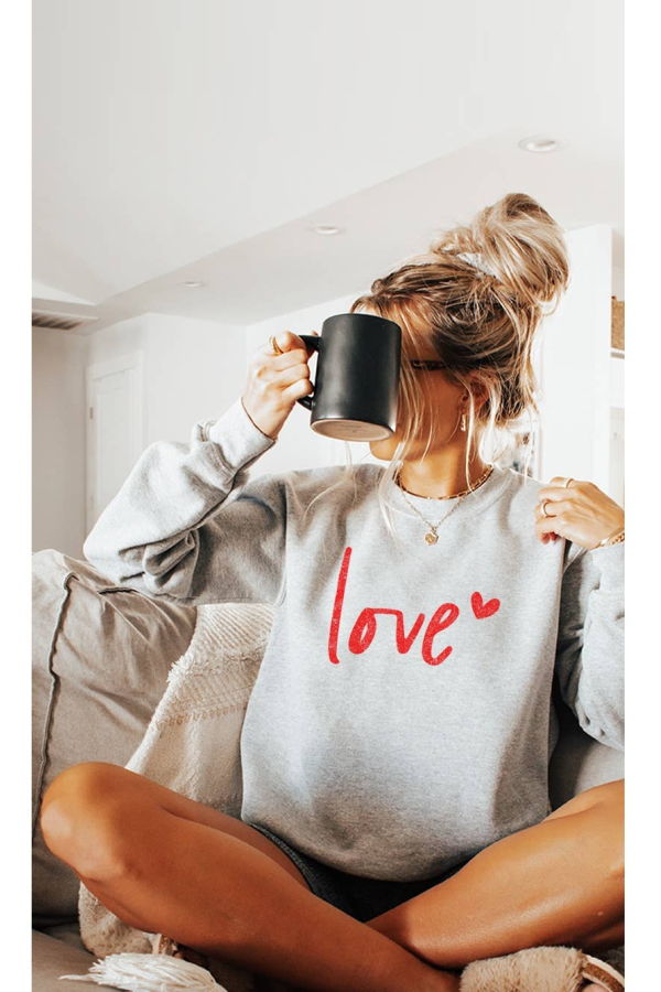 Illustrated Society Love Vintage Graphic Sweatshirt - Ash