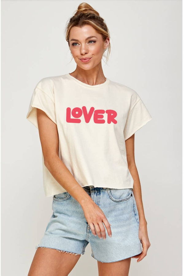Illustrated Society Lover Vintage Graphic Cropped Tee - Ivory