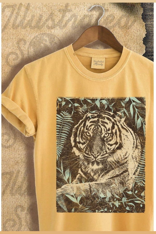 Illustrated Society Tiger Vintage Graphic Tee - Mustard