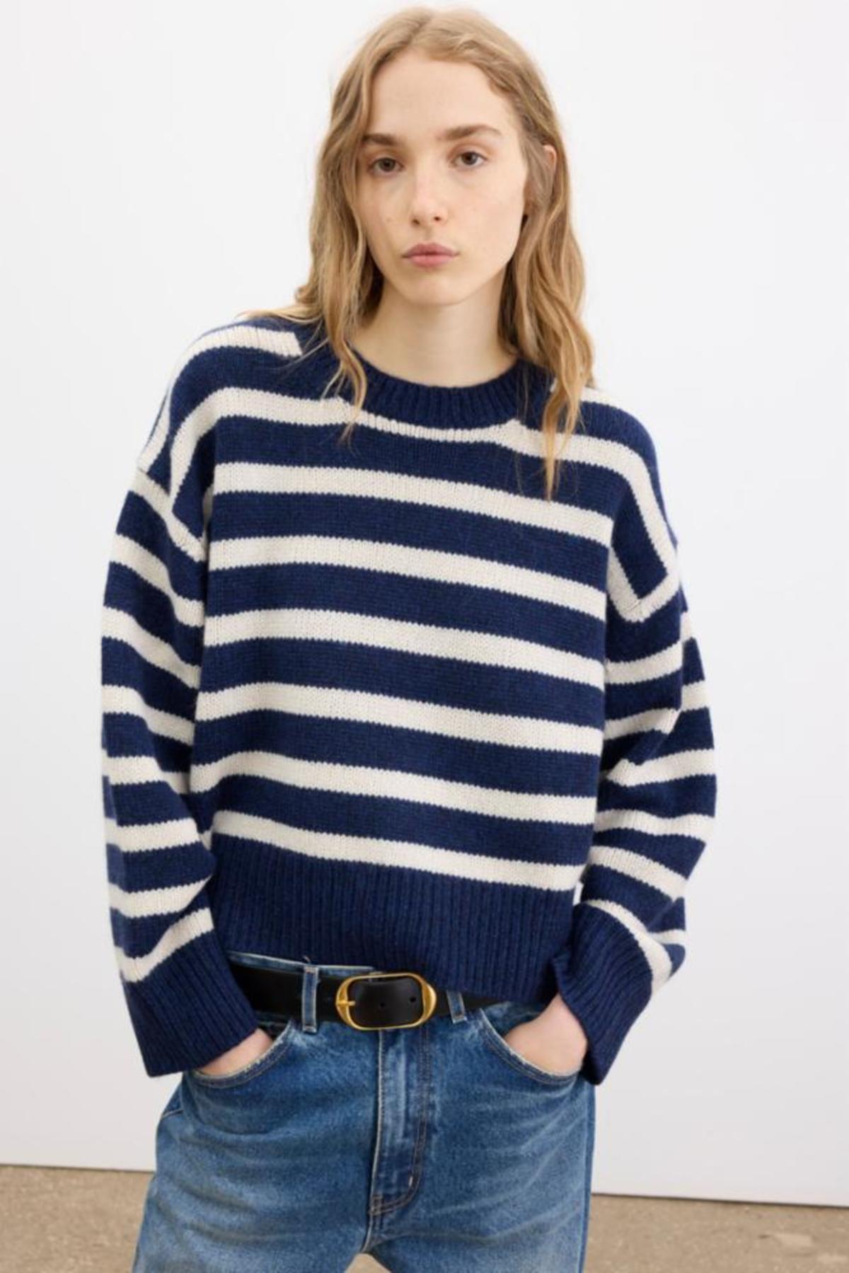 Nili Lotan Anisa Stripe Sweater - Marine/Ivory Stripe - Image 1 of 2