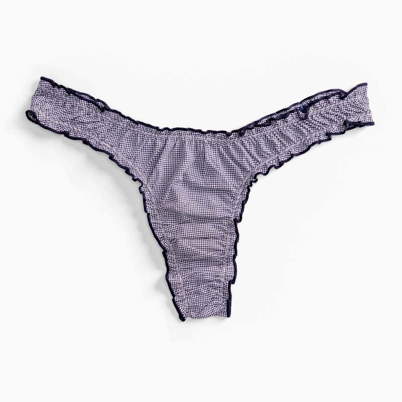 leboudoirlosangeles La Charlie Vichy Cotton Tanga Panties - Navy