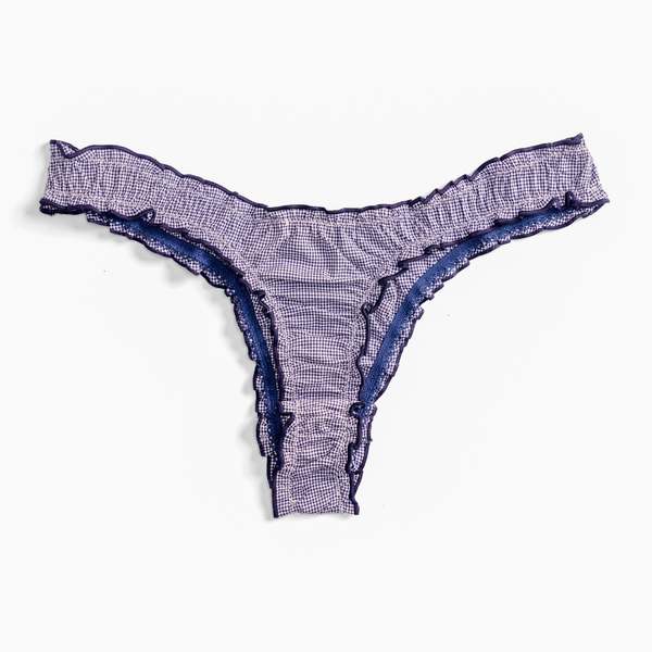 leboudoirlosangeles La Charlie Vichy Cotton Tanga Panties - Navy