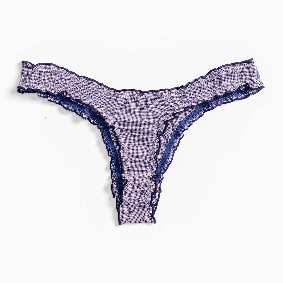 leboudoirlosangeles La Charlie Vichy Cotton Tanga Panties - Navy - Image 5 of 5