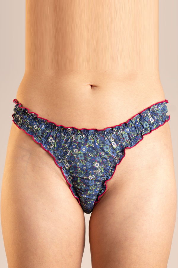 leboudoirlosangeles La Georgia Cotton Tanga Panties - Blue Flowers