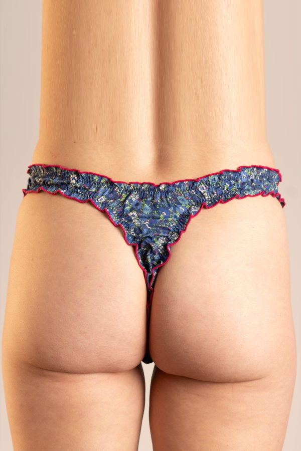 leboudoirlosangeles La Georgia Cotton Tanga Panties - Blue Flowers