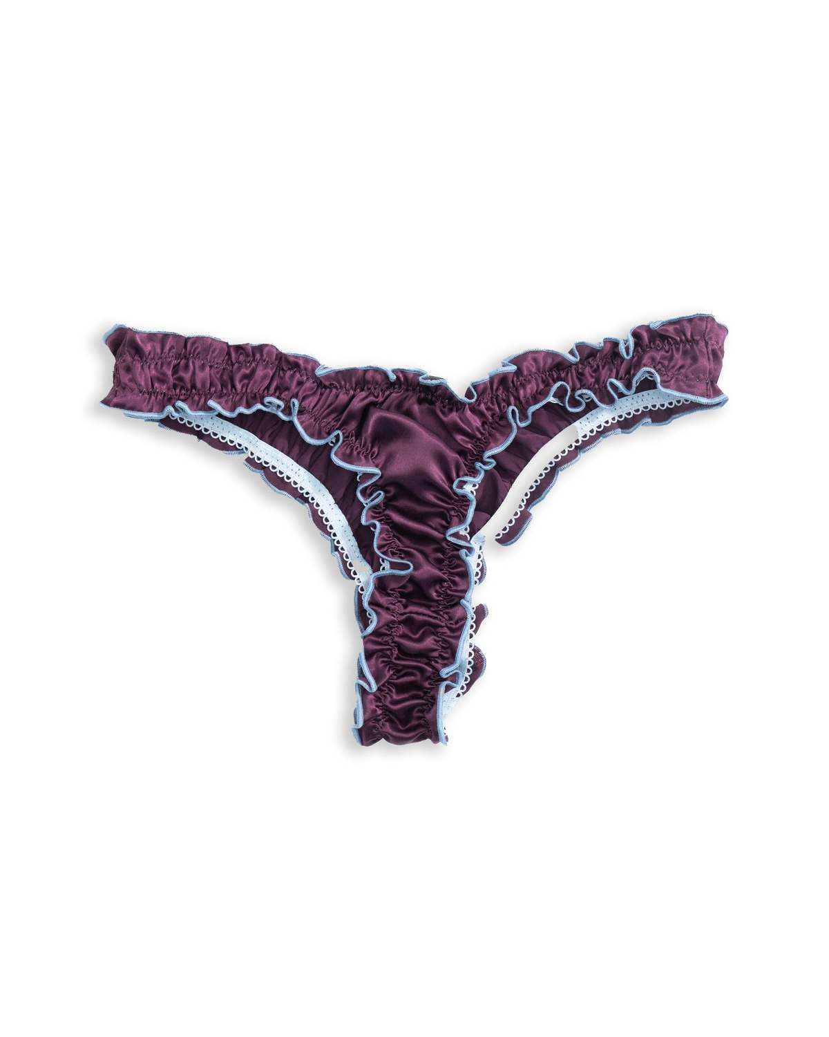 leboudoirlosangeles La Isabella Silk Tanga Panties - Burgundy/Baby Blue - Image 5 of 6