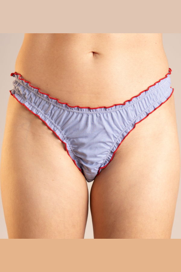 leboudoirlosangeles La Jane Cotton Tanga Panties - Baby Blue Gingham