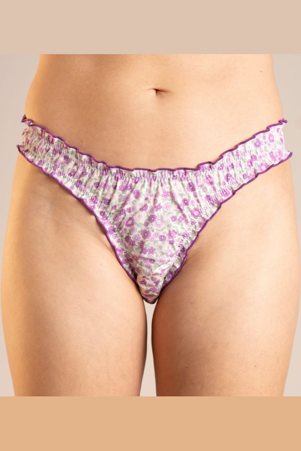 leboudoirlosangeles La Madeleine Purple Flowers Cotton Tanga