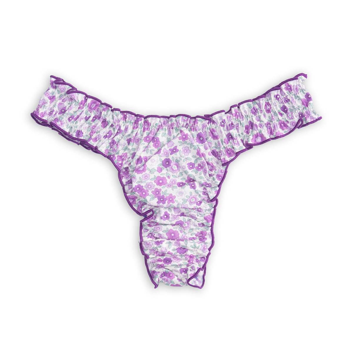 leboudoirlosangeles La Madeleine Purple Flowers Cotton Tanga - Image 2 of 5