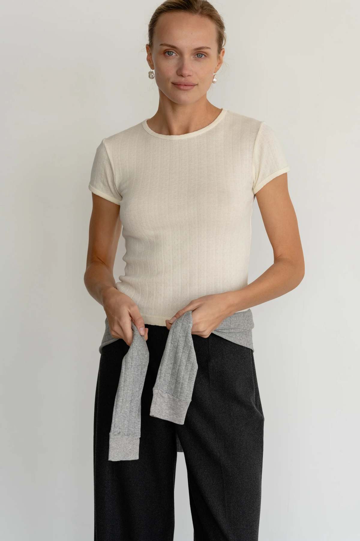 Donni. The Pointelle Baby Tee - Creme - Image 2 of 5