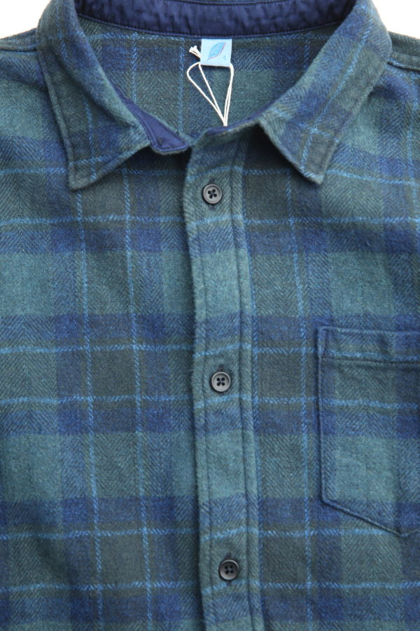 Pure Blue Japan 2235-BR Woven Cotton Tweed Check Indigo Overdye Shirt