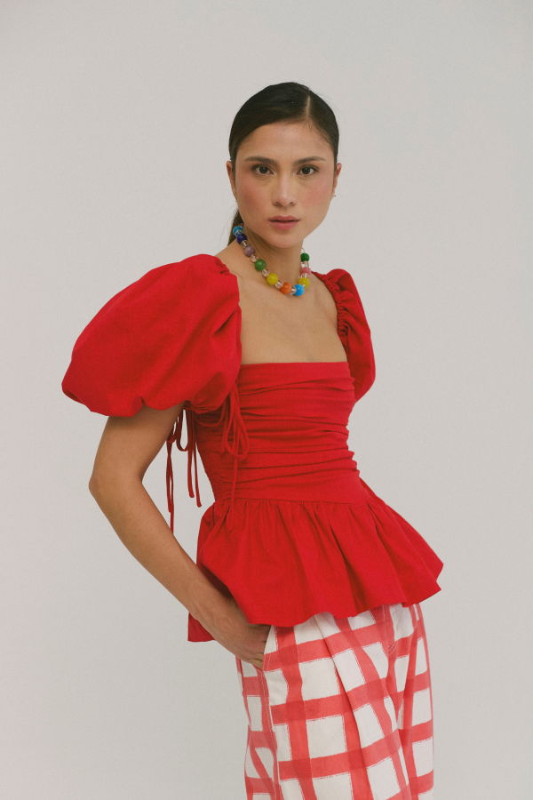 SIXXTA Jacinta Top With Removable Sleeves - Cherry