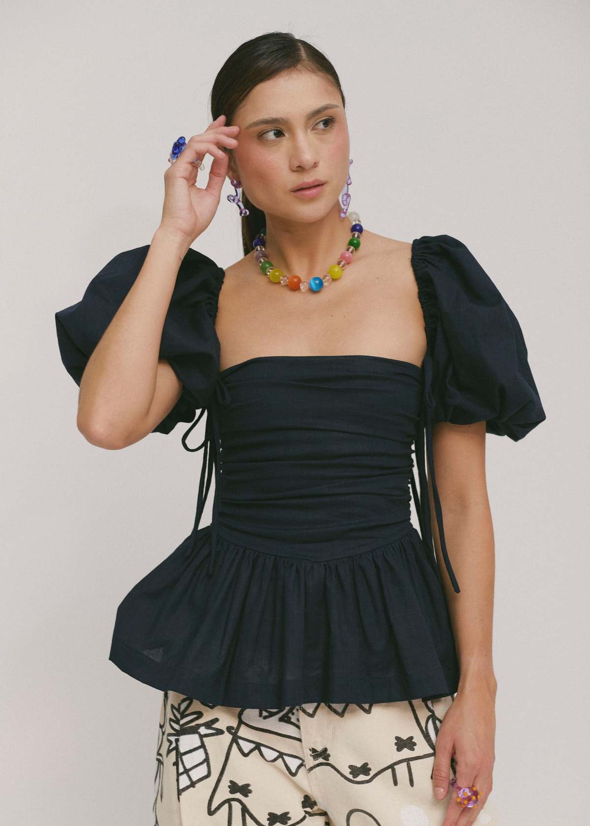 SIXXTA Jacinta Top with Removable Sleeves Top - Navy - Image 1 of 8