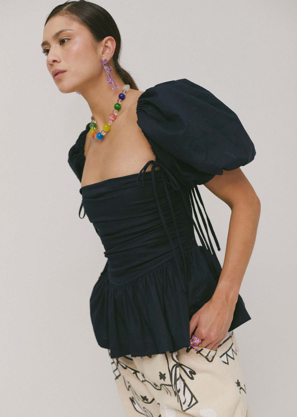 SIXXTA Jacinta Top with Removable Sleeves Top - Navy - Image 8 of 8